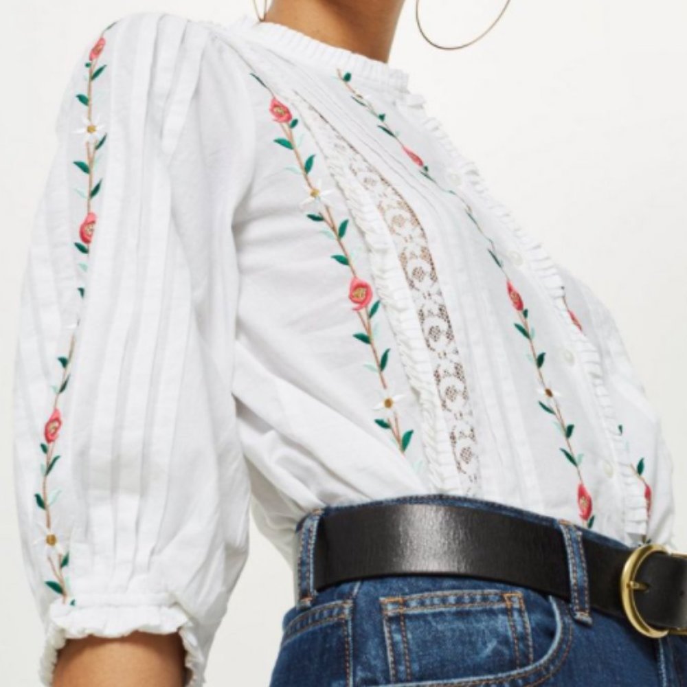 TOPSHOP : Linear Floral Ruffle Blouse - Picture 3 of 6